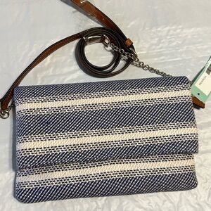 NWT Market & Spruce Nichelle woven clutch navy and white. fold-over with strap.